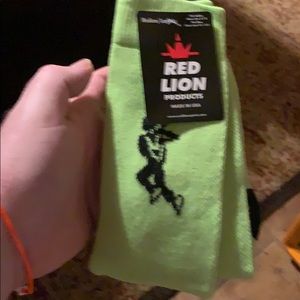 Neon green red lion socks
